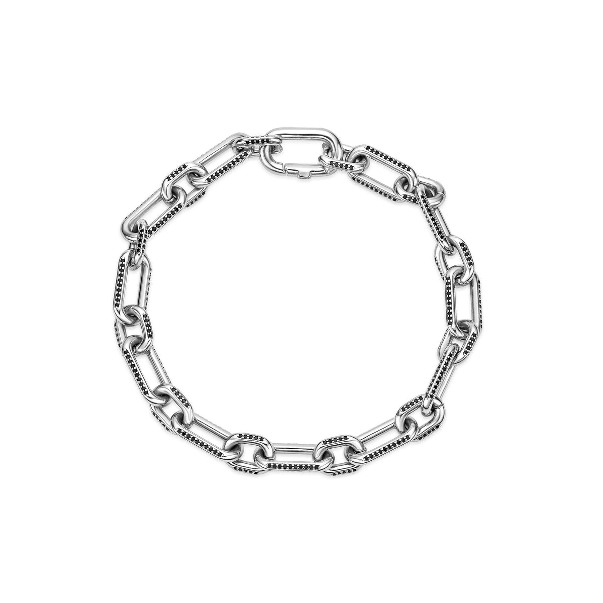 Black Spinel Paperclip Link Bracelet with Caribiner Hook in Sterling Silver, 8.5"