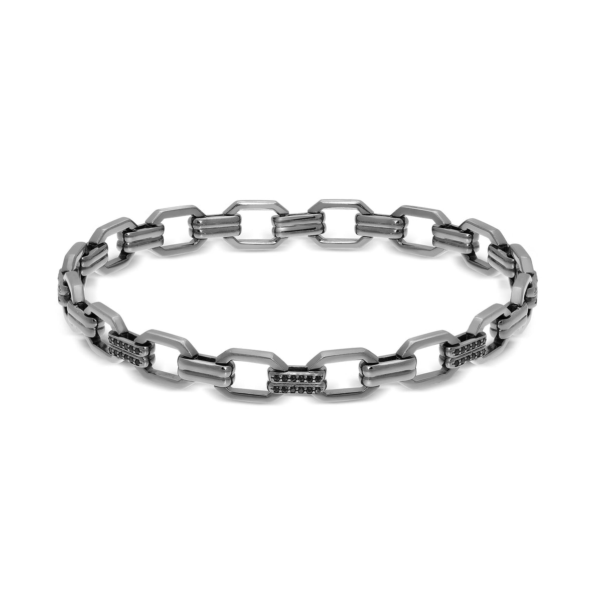 Black Spinel Link Bracelet in Sterling Silver, 9.75"