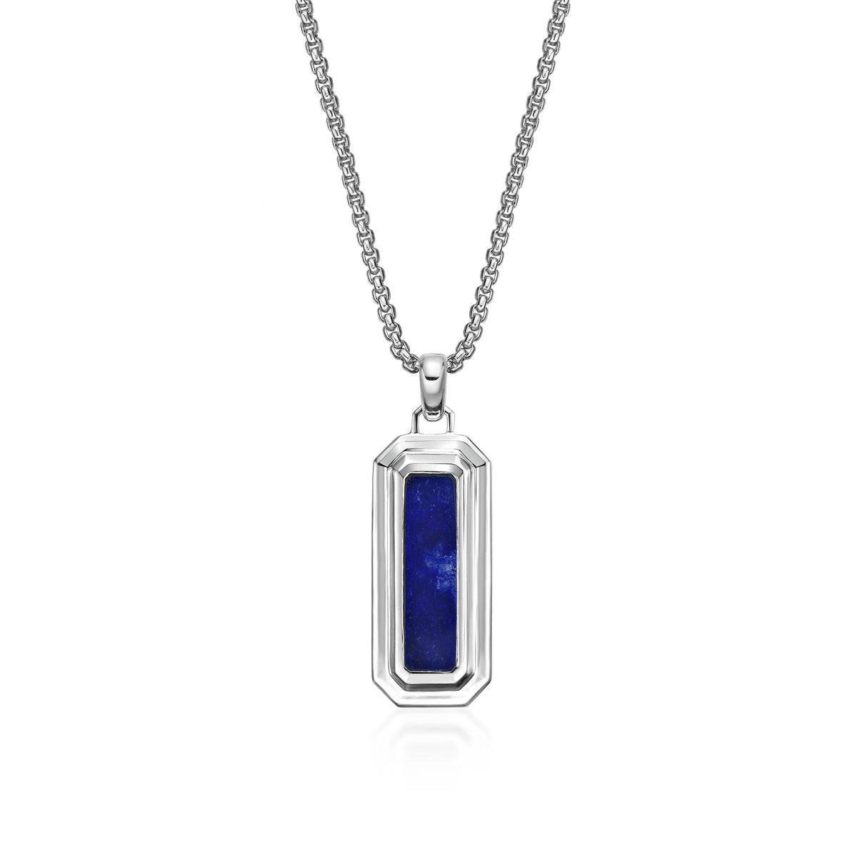 Reversible Lapis Lazuli and Created Sapphire Dog Tag Pendant in Sterling Silver, 24"