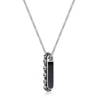 Vertical Bar Skull Pendant in Sterling Silver and Black Agate, 24"