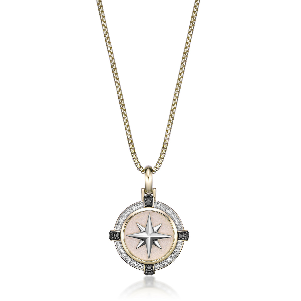 0.34 cttw Black and White Diamond Medallion Pendant in Yellow Gold Plated Sterling Silver, 24" 