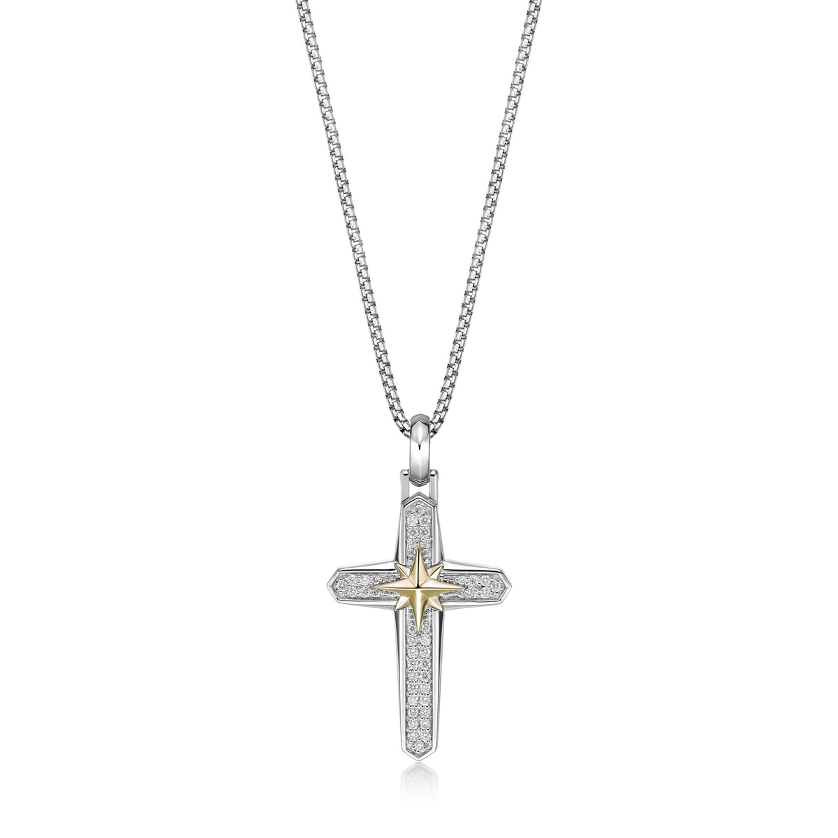 0.49 cttw Natural Diamond Cross Pendant in Sterling Silver, 24" 