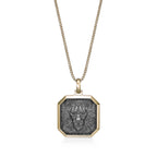 Lion's Head Medalion Pendant with 0.018 cttw Black Diamond in Yellow Gold Plated Sterling Silver, 24"