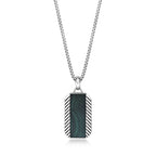Chevron Malachite Dog Tag Pendant in Sterling Silver, 24"