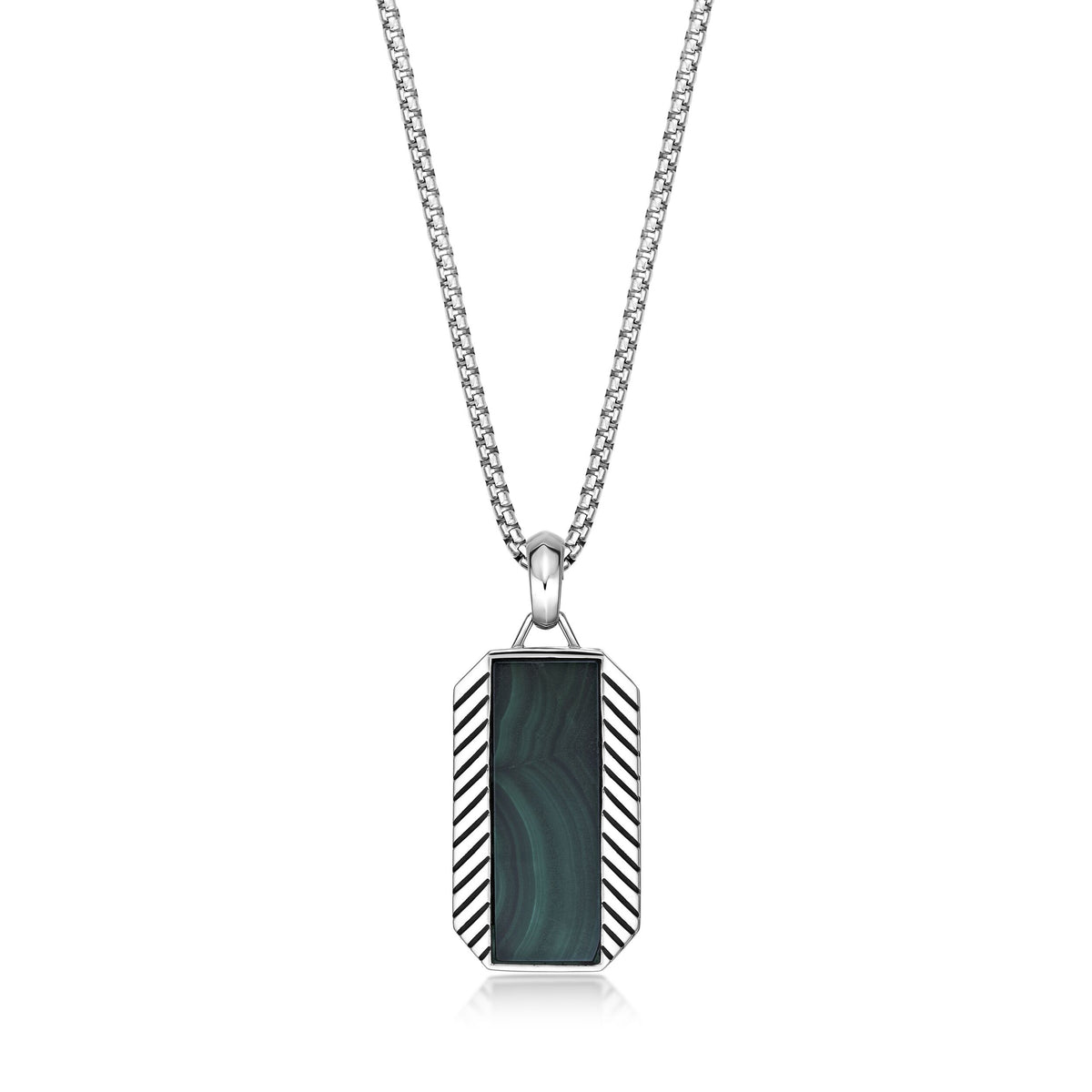 Chevron Malachite Dog Tag Pendant in Sterling Silver, 24"