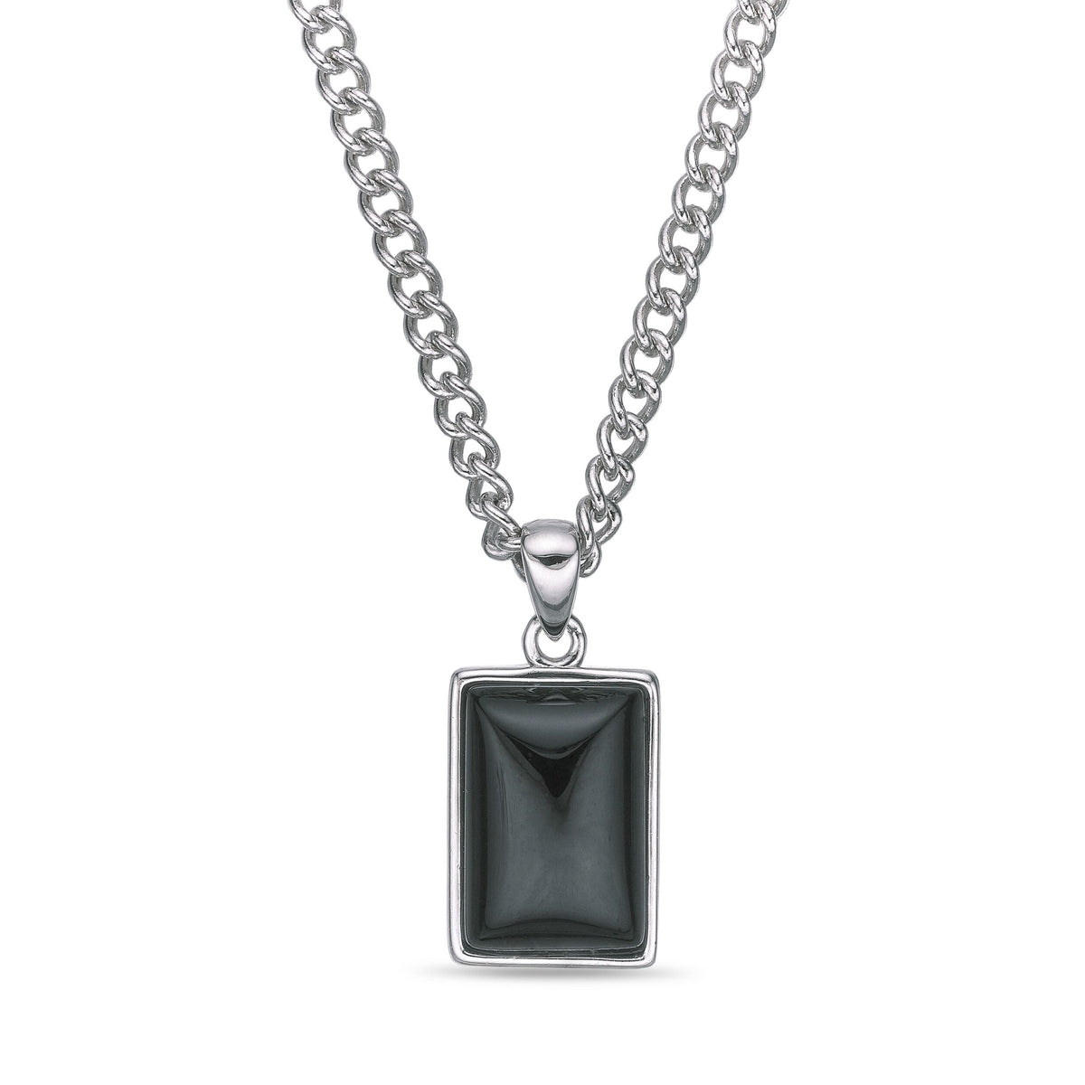Black Agate Dog Tag Pendant in Sterling Silver, 24"