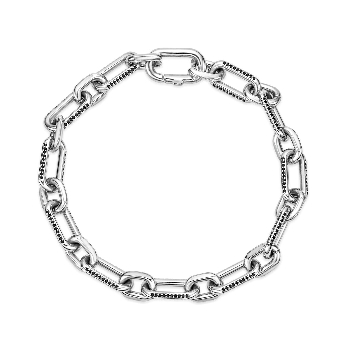 Paperclip Link Black Spinel Bracelet in Sterlin Silver, 8.5"