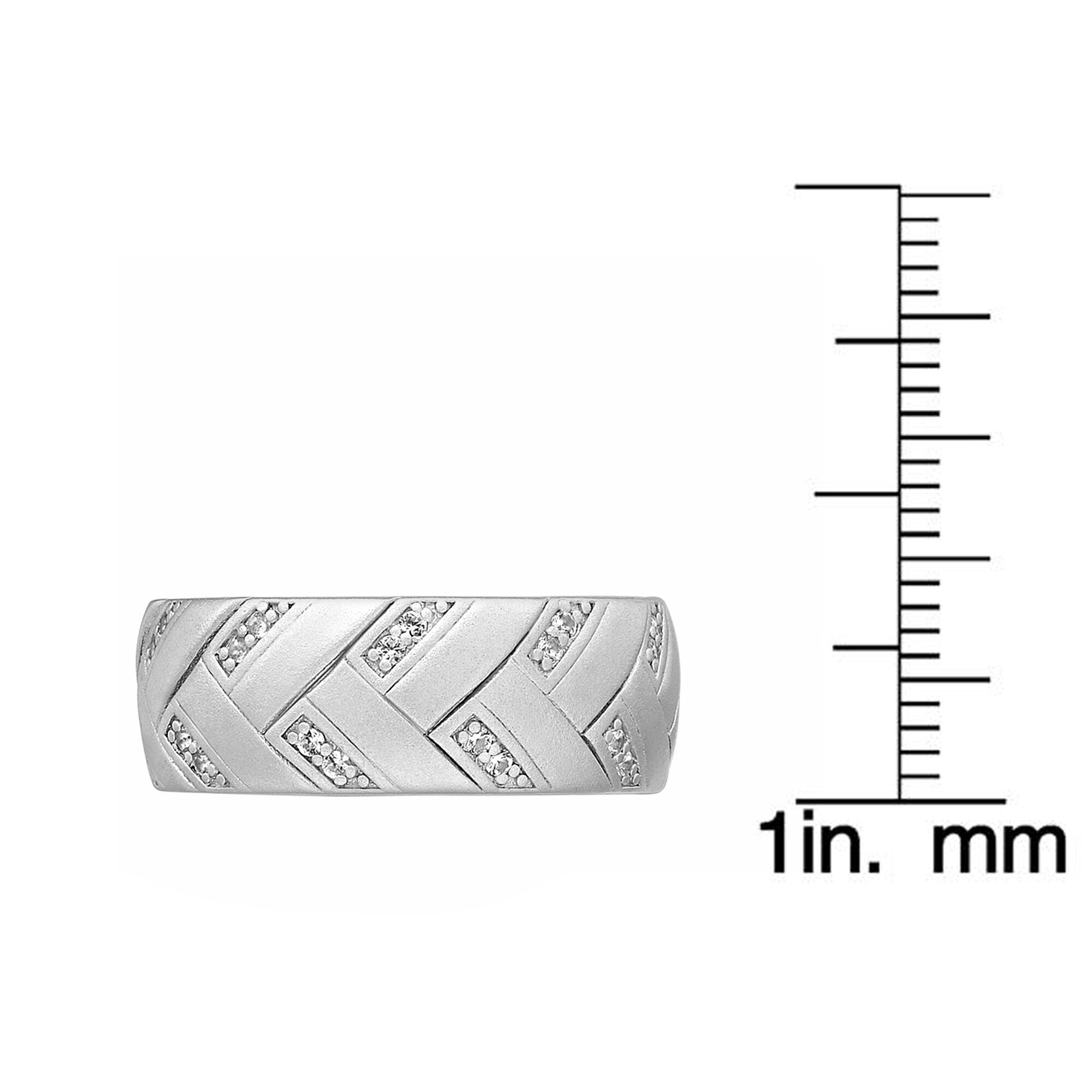 Sterling Silver Created White Sapphire Chevron Ring