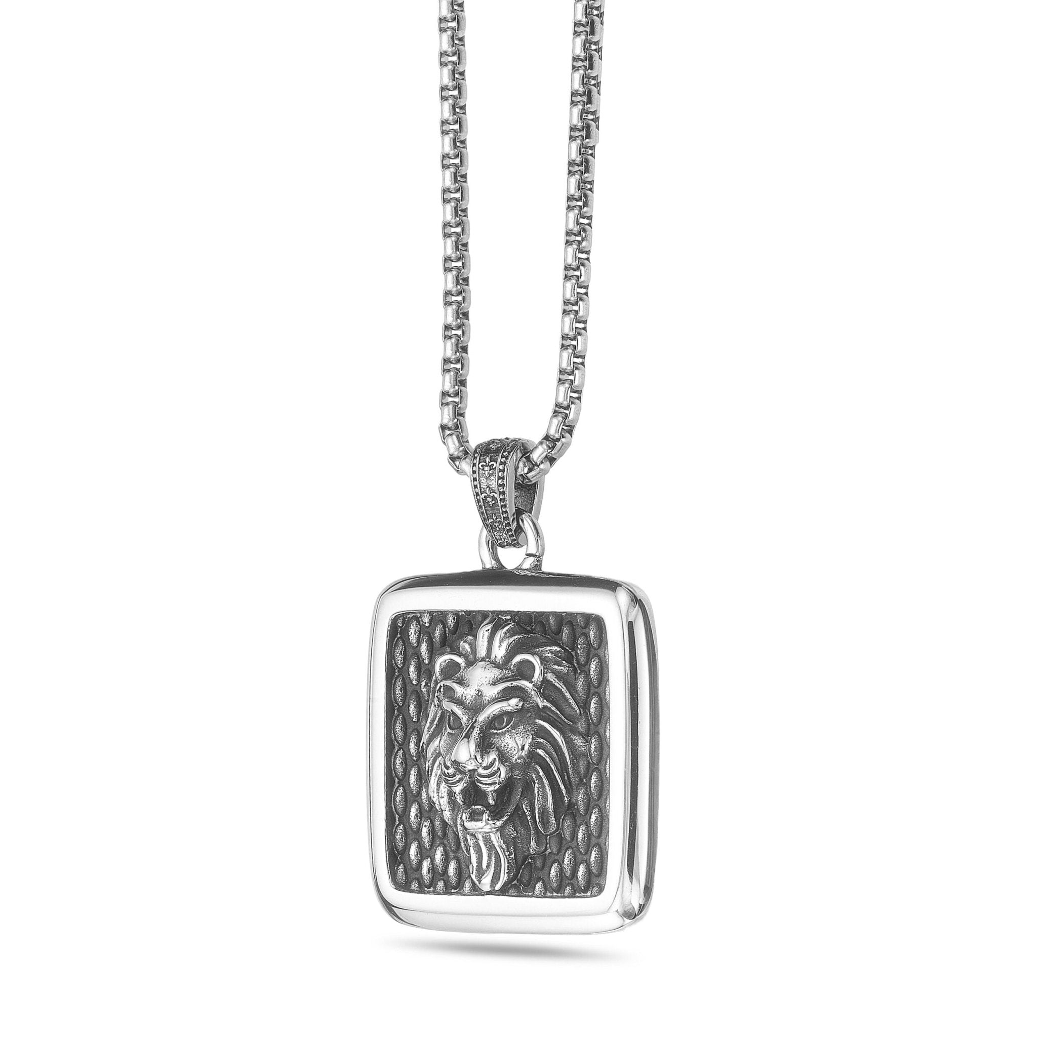 Lion's Head Square Medallion Pendant 
