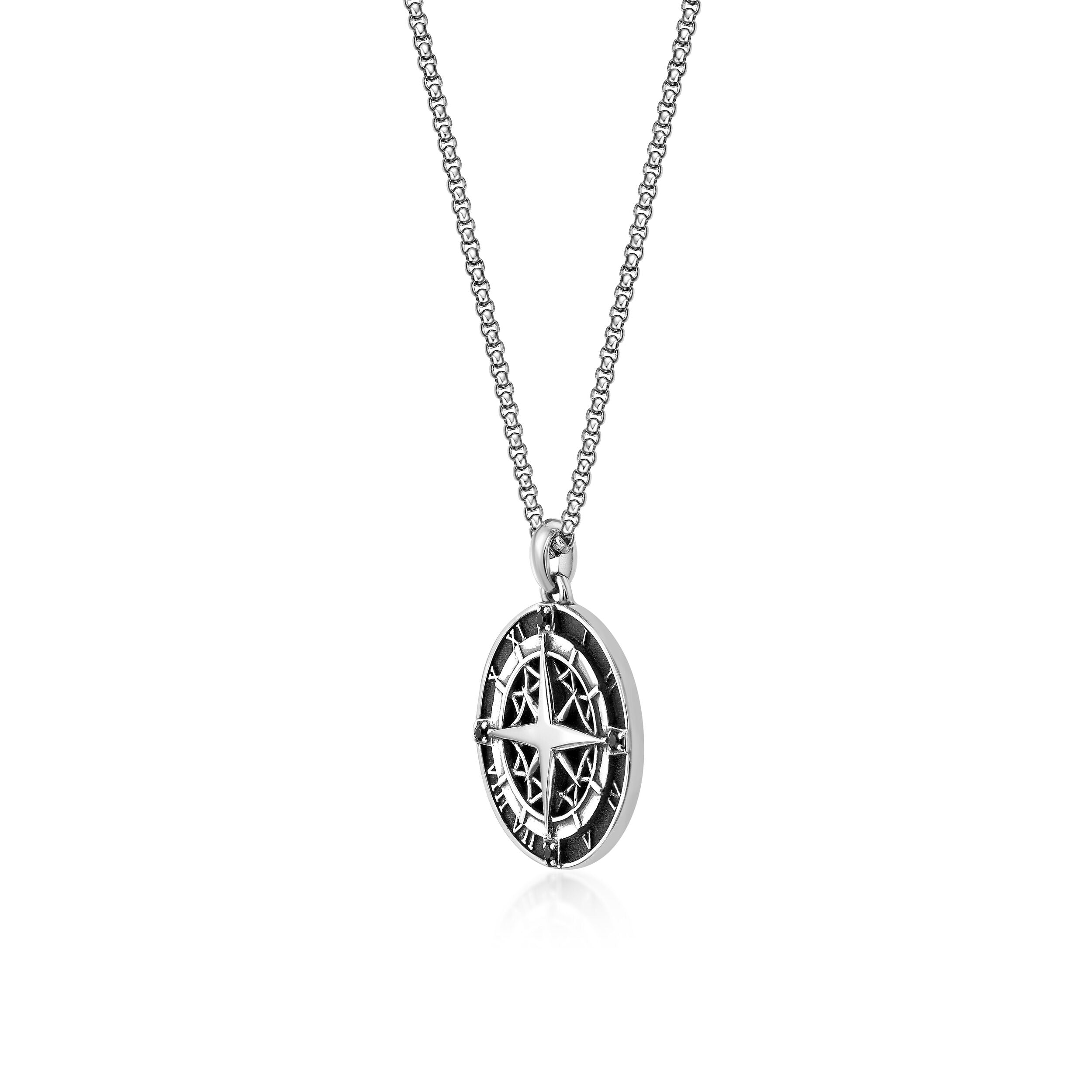 Sterling Silver Black Spinel Compass Pendant