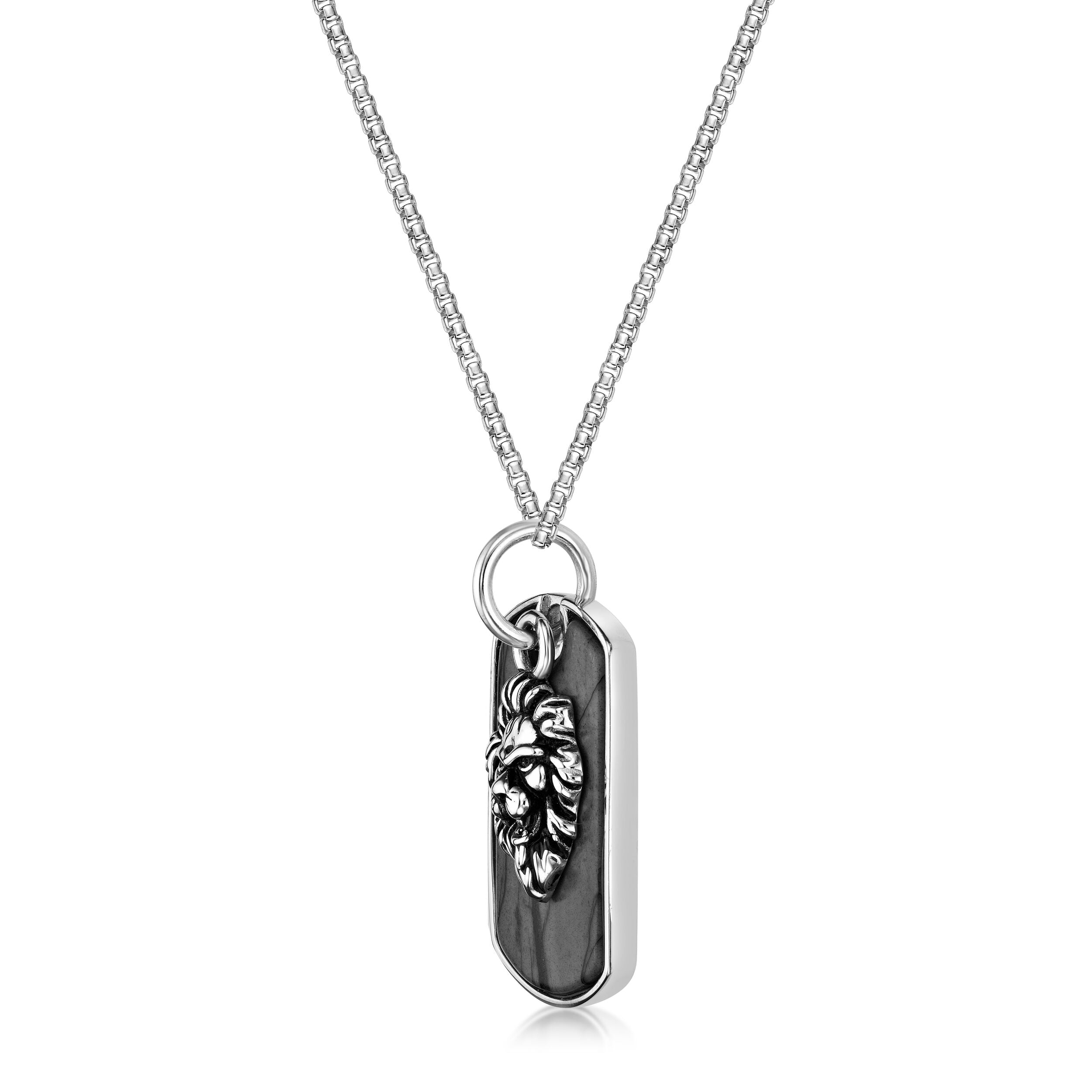 Sterling Silver Lion's Head Medallion Dog Tag