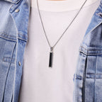 Sterling Silver Black Onyx Rounded Bar Pendant