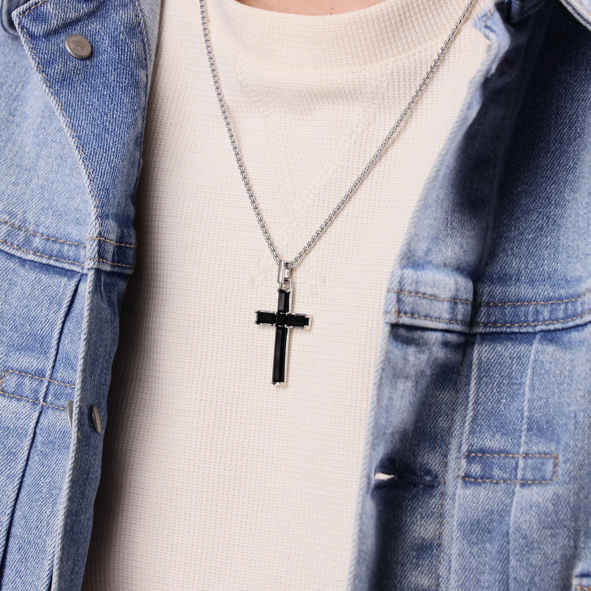 Sterling Silver Black Onyx Cross Pendant