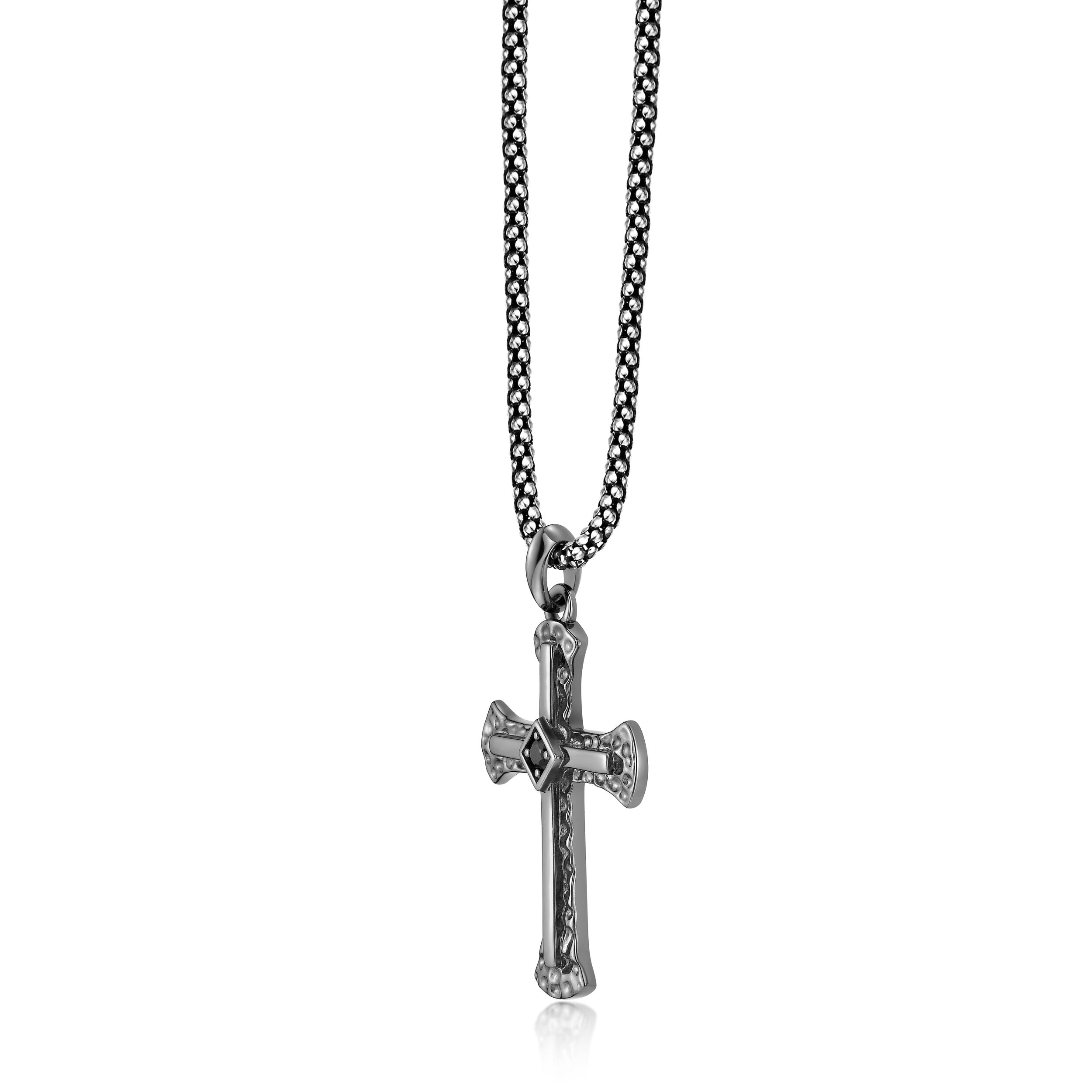 Sterling Silver Black Spinel Cross Pendant