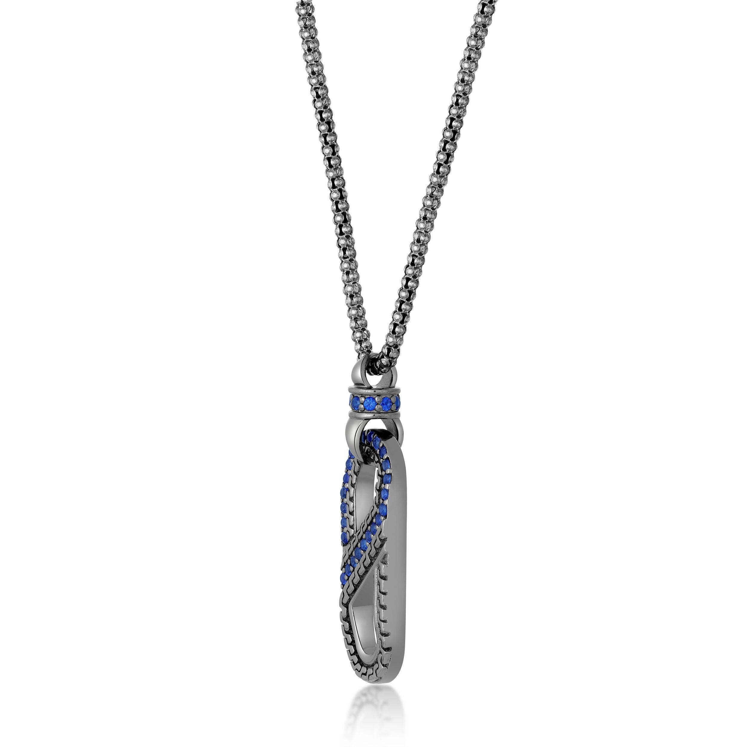 Sterling Silver Paperclip Pendant with Created Sapphire