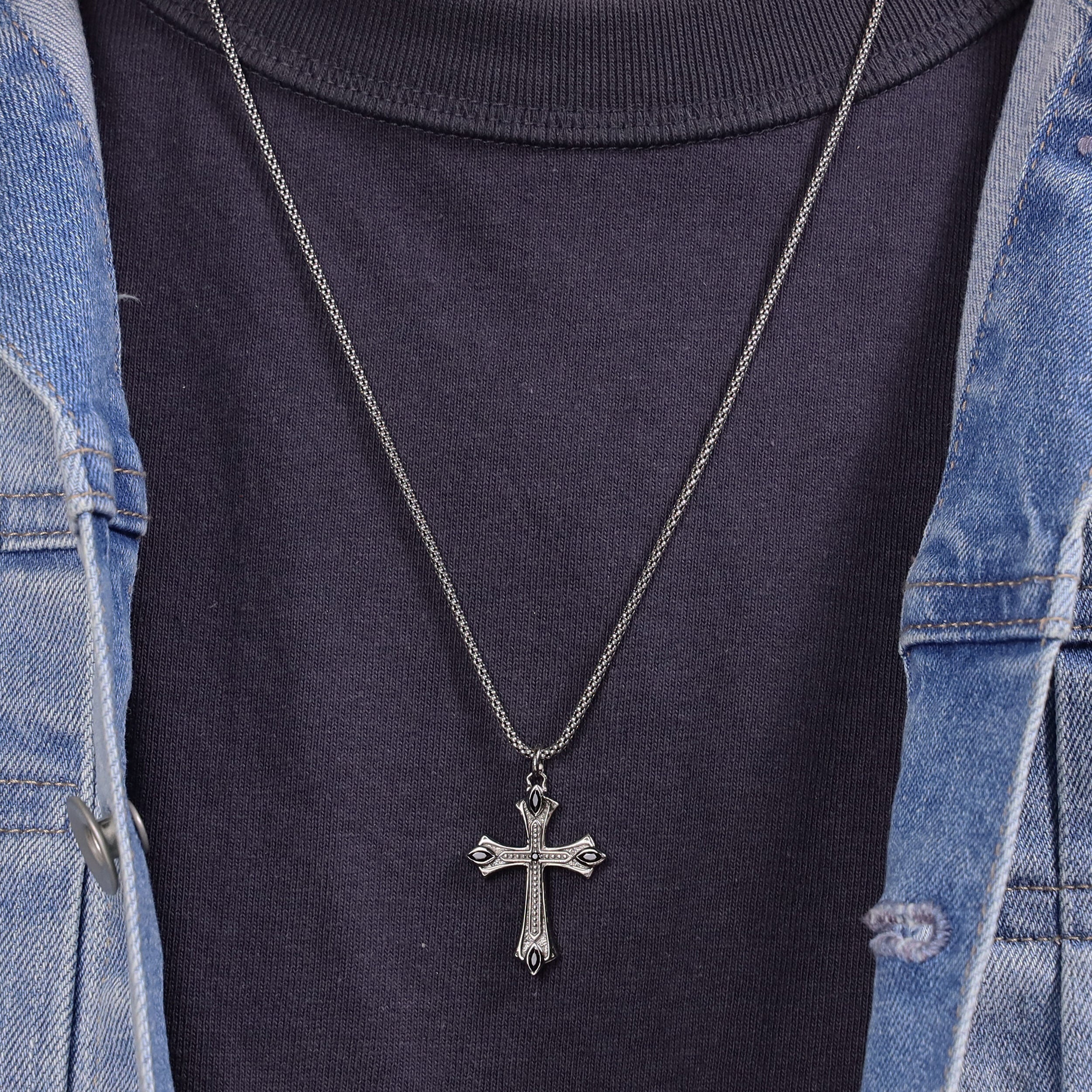 Sterling Silver Black Spinel Cross Pendant