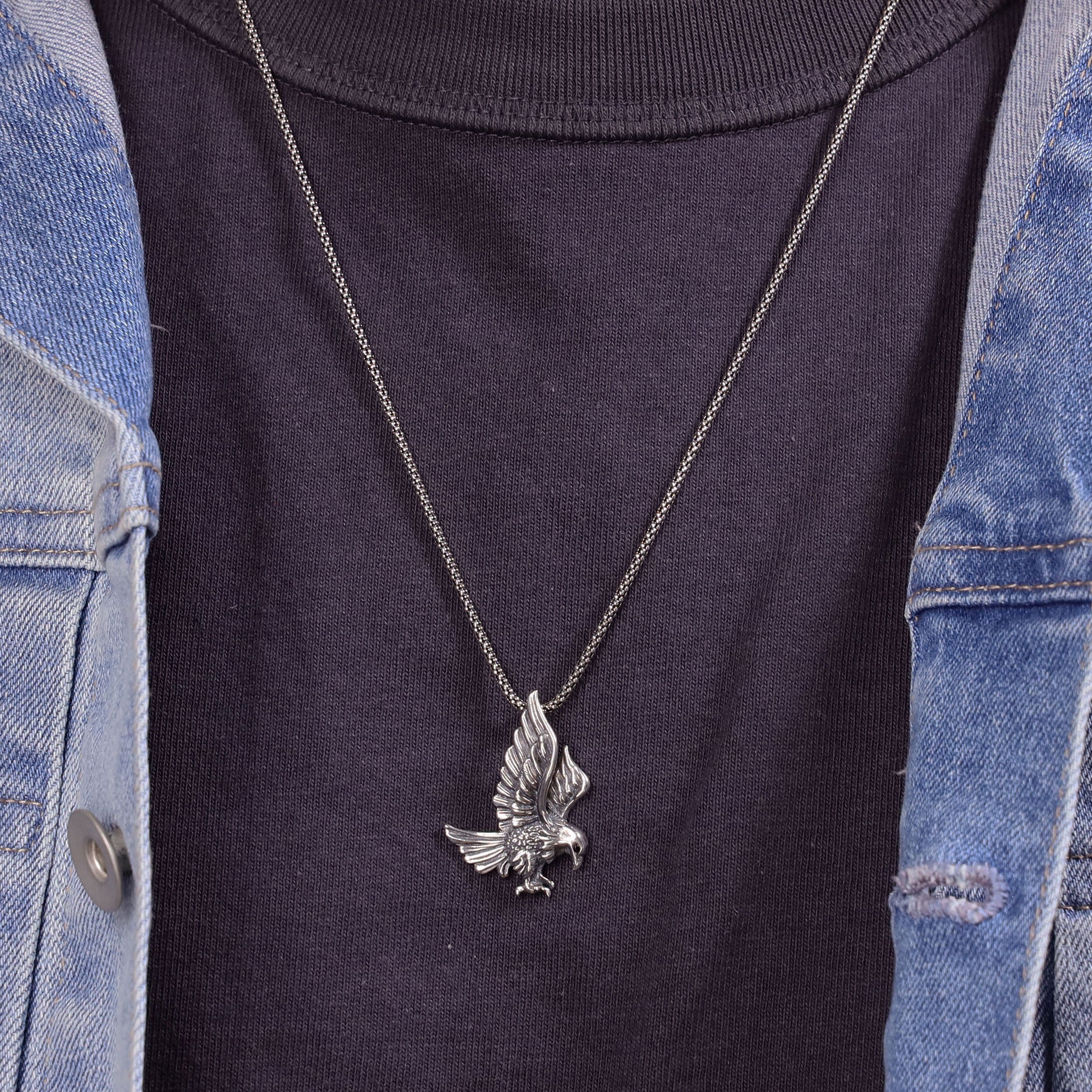 Sterling Silver Black Spinel Eagle Pendant