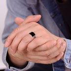 Sterling Silver Black Onyx Ring, Geometric Accents