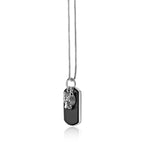 Tigetr's Head Black Agate Dog Tag Pendant in Sterling Silver, 24"
