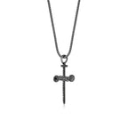 0.75 cttw Black Diamond Nail Cross Pendant in Sterling Silver, 24"
