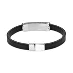 Black Leather Bracelet with Black Agate Bar in Sterling Silver, 8.5"