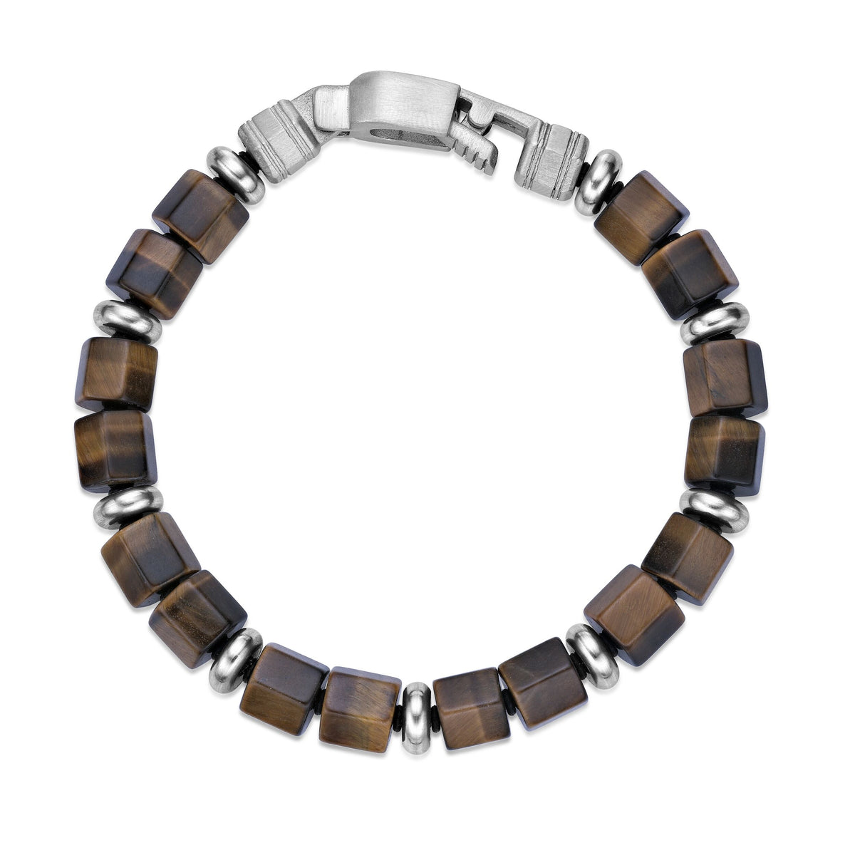 Tiger Eye Hexagon Chunky Beaded Bracelet in Sterling Silver, 8"