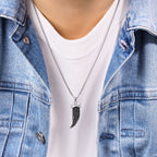 Black Spinel Fang Pendant in Sterling Silver, 24"
