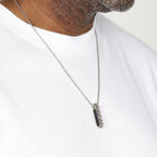 Vertical Bar Skull Pendant in Sterling Silver and Black Agate, 24"