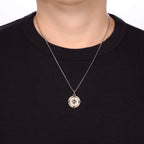 0.34 cttw Black and White Diamond Medallion Pendant in Yellow Gold Plated Sterling Silver, 24" 