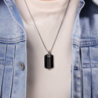 Chevron Black Onyx Dog Tag Pendant in Sterling Silver, 24"