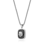 Lion's Head Medalion Pendant with Black Agate in Sterling Silver, 24"