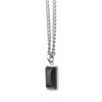 Black Agate Dog Tag Pendant in Sterling Silver, 24"