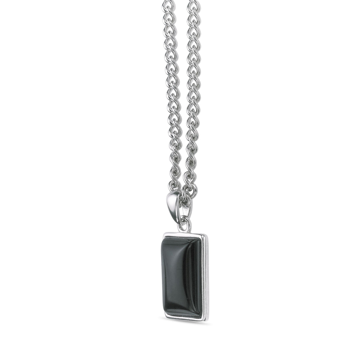 Black Agate Dog Tag Pendant in Sterling Silver, 24"