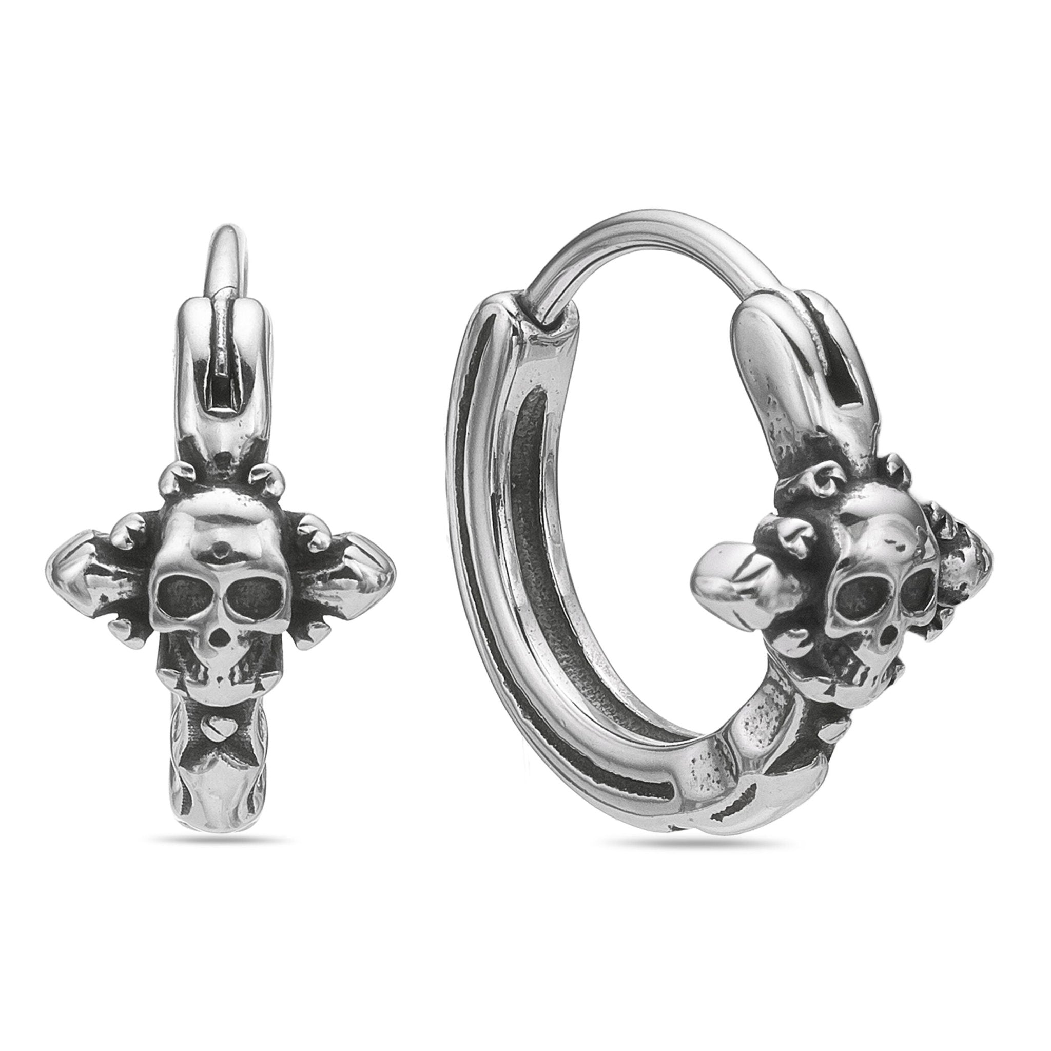 Men's Stainless Steel Black Ion Plated Skull Hoop Earrings – Metro