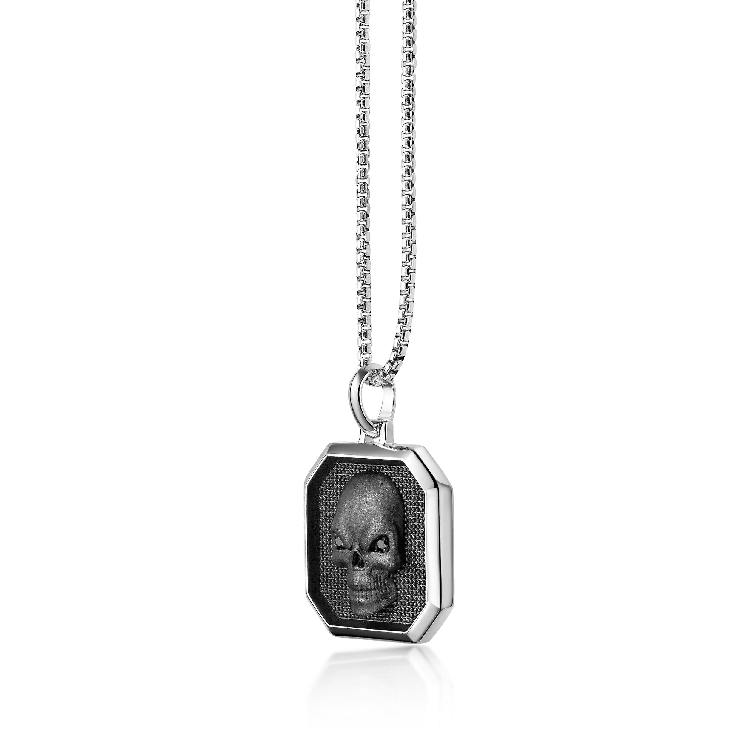 Sterling Silver Black Diamond Skull Pendant