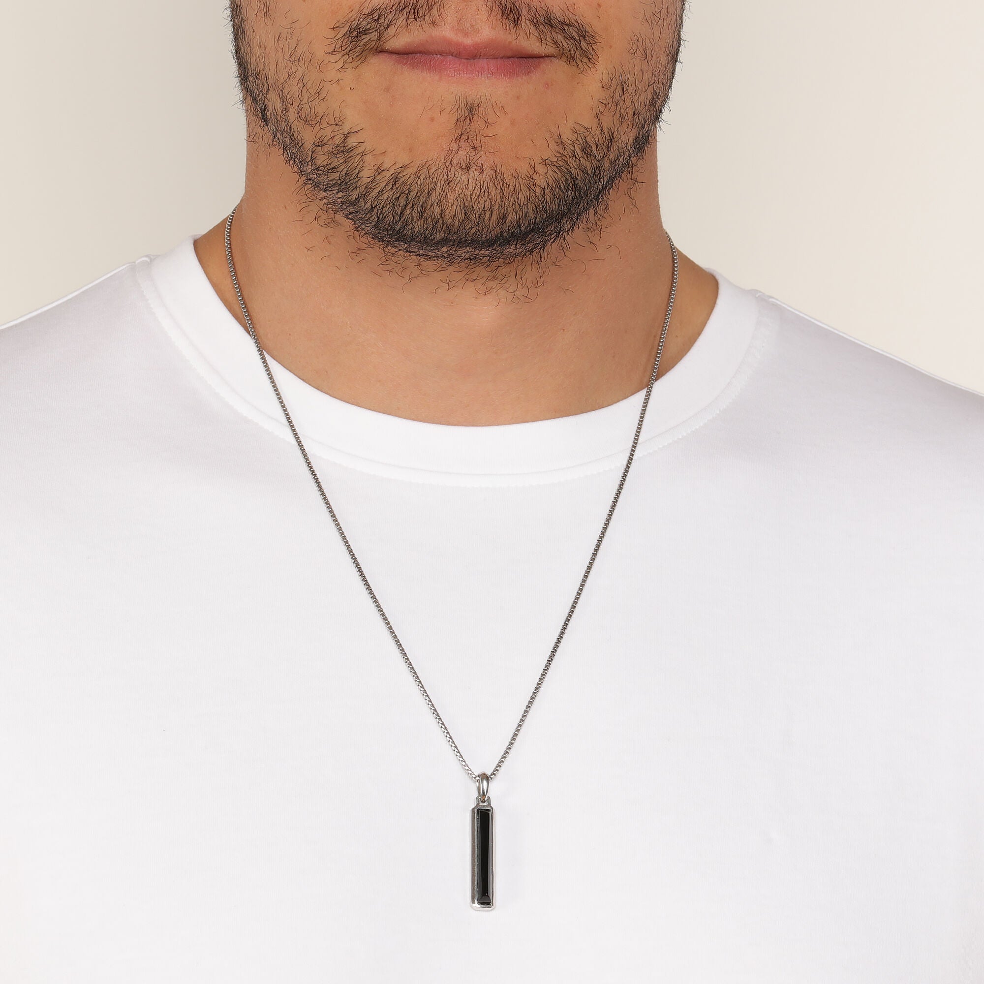 Sterling Silver Black Onyx Rounded Bar Pendant