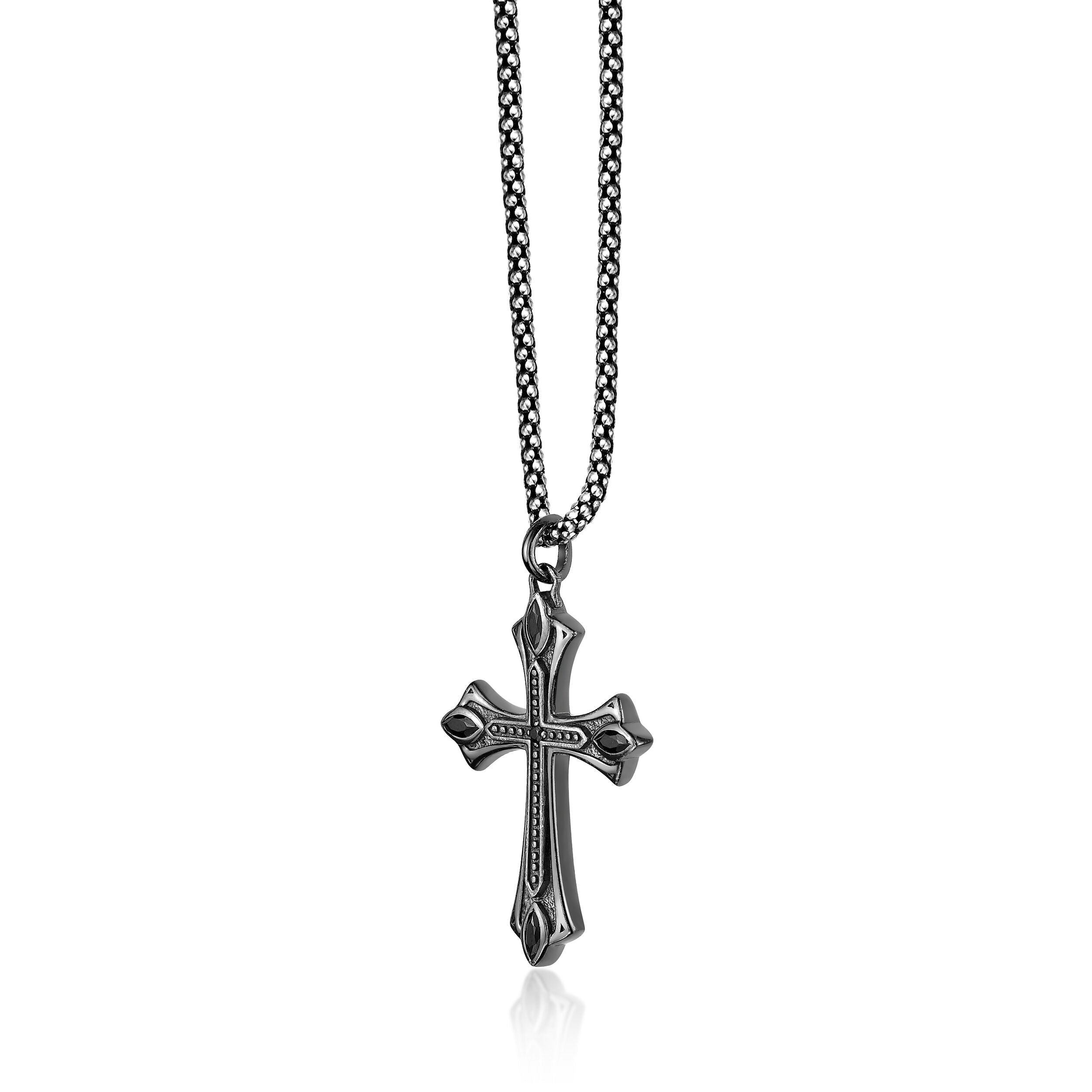 Sterling Silver Black Spinel Cross Pendant