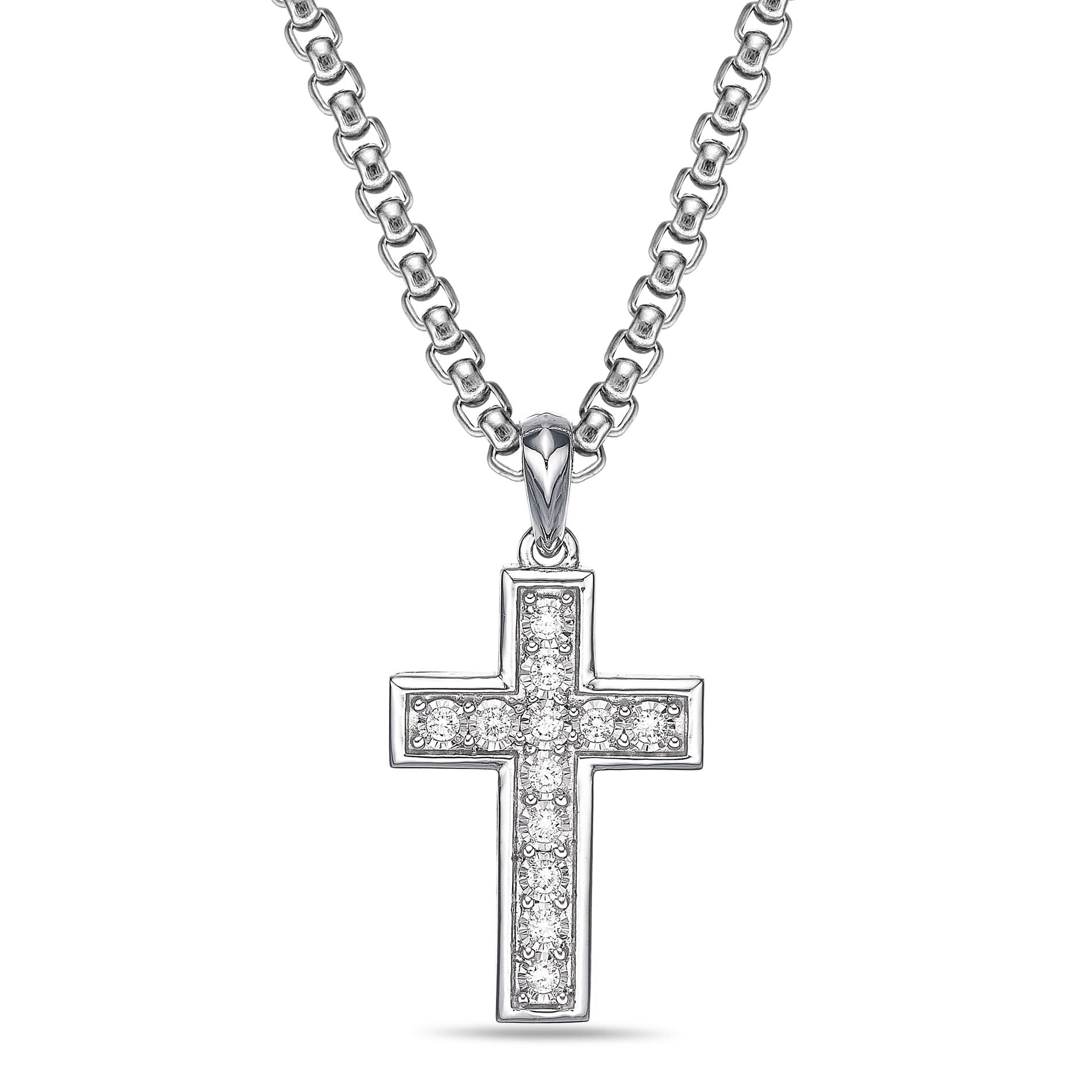 Sterling Silver Lab-Grown Diamond Outline Cross Pendant