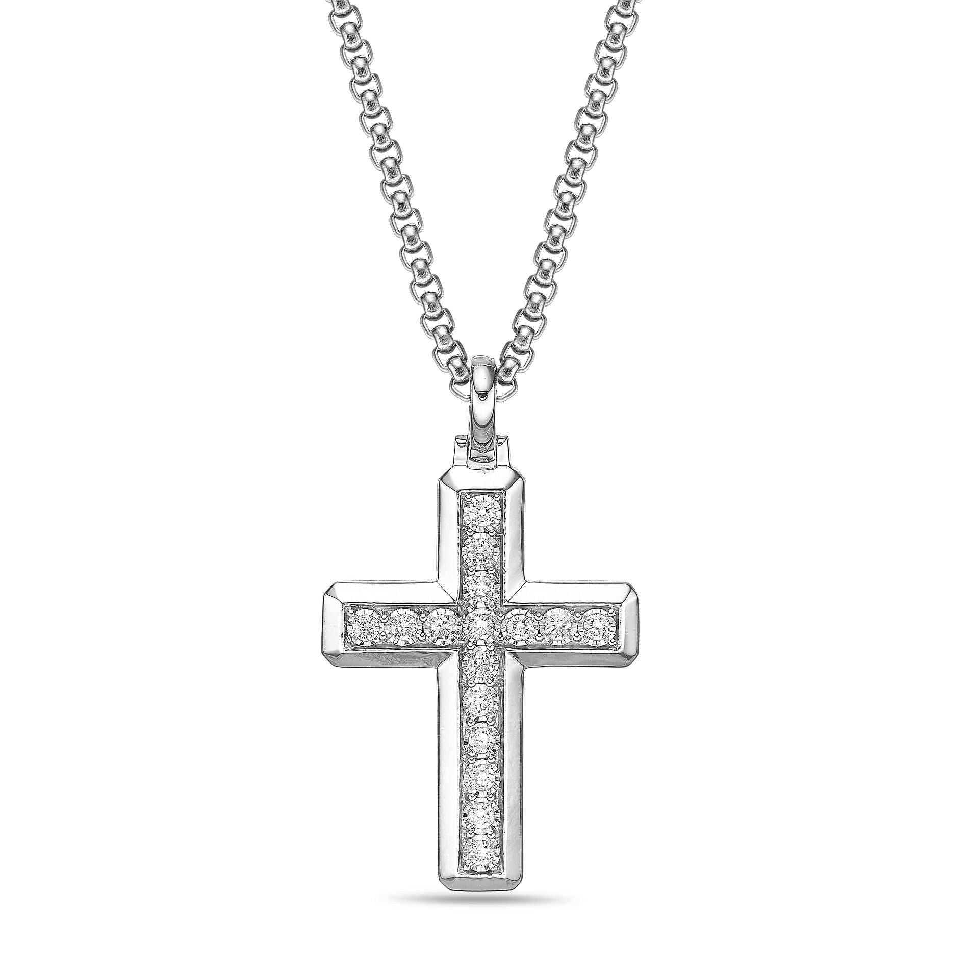 Sterling Silver Lab-Grown Diamond Outline Cross Pendant