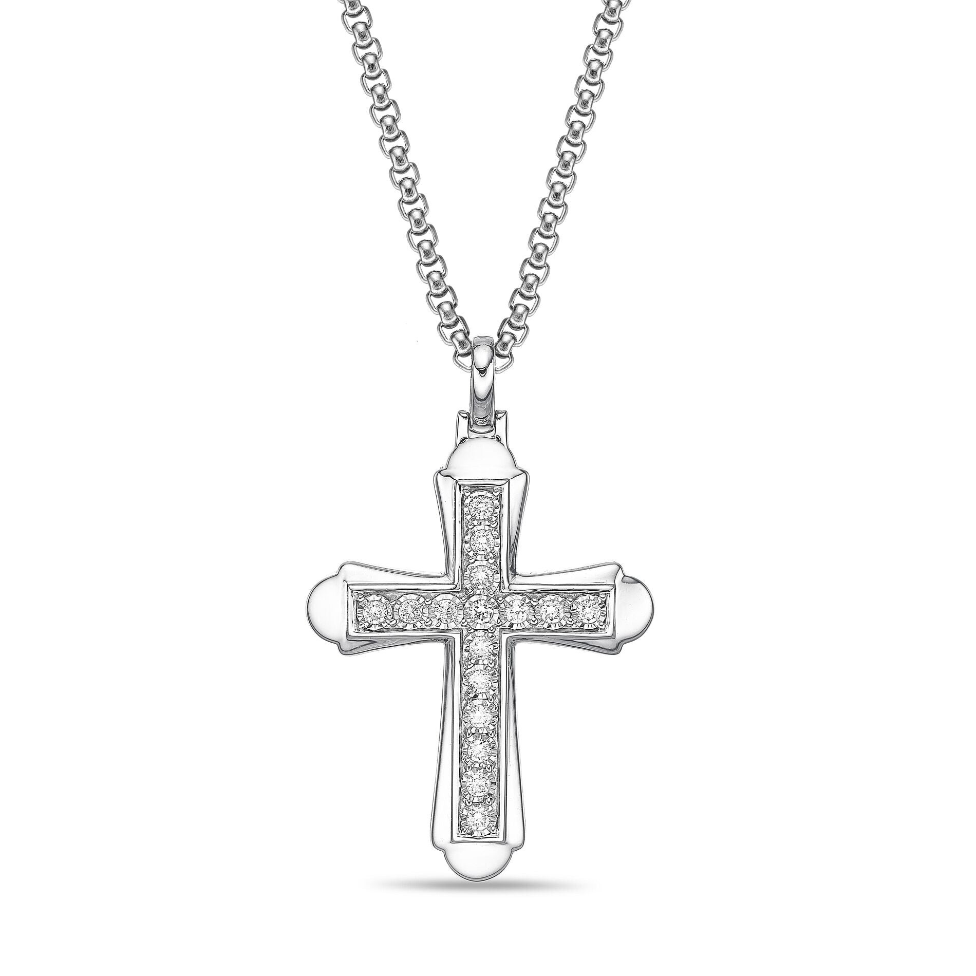 Sterling Silver Lab-Grown Diamond Outline Cross Pendant