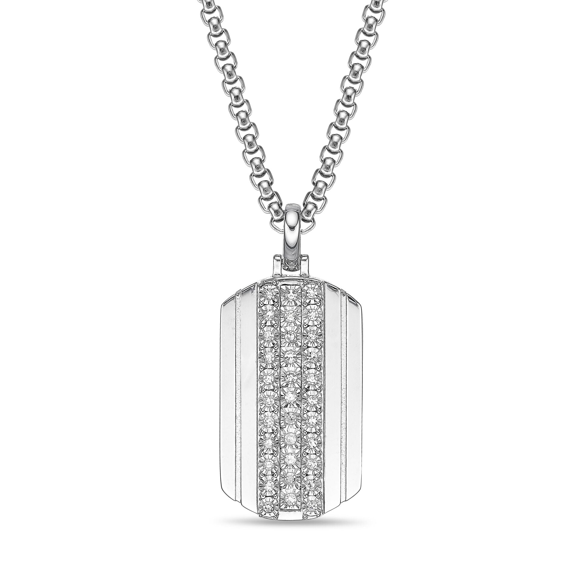 Sterling Silver Lab-Grown Diamond Dog Tag Pendant