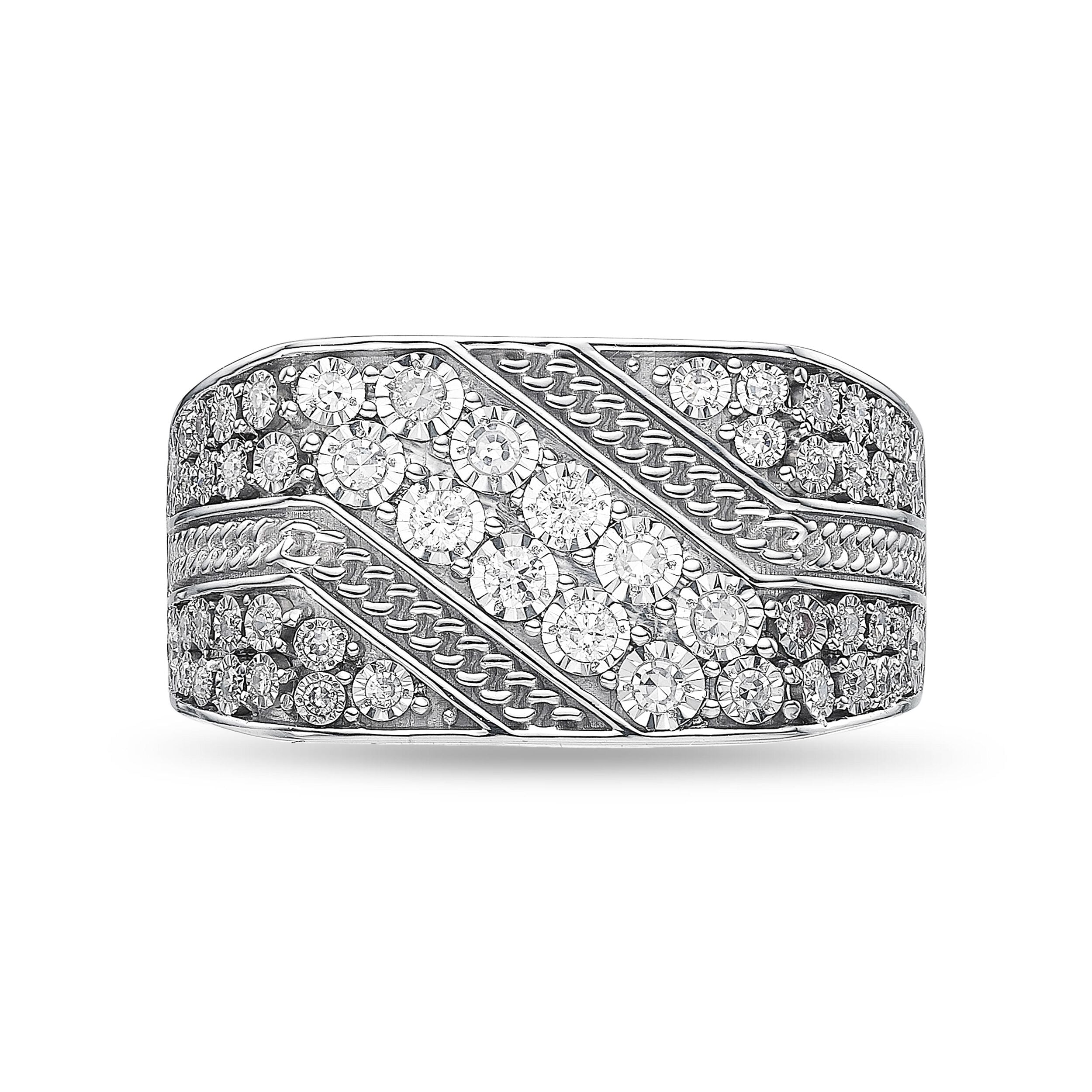 Sterling Silver Lab-Grown Diamond Diagonal Row Ring