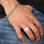 Sterling Silver Created White Sapphire Chevron Ring