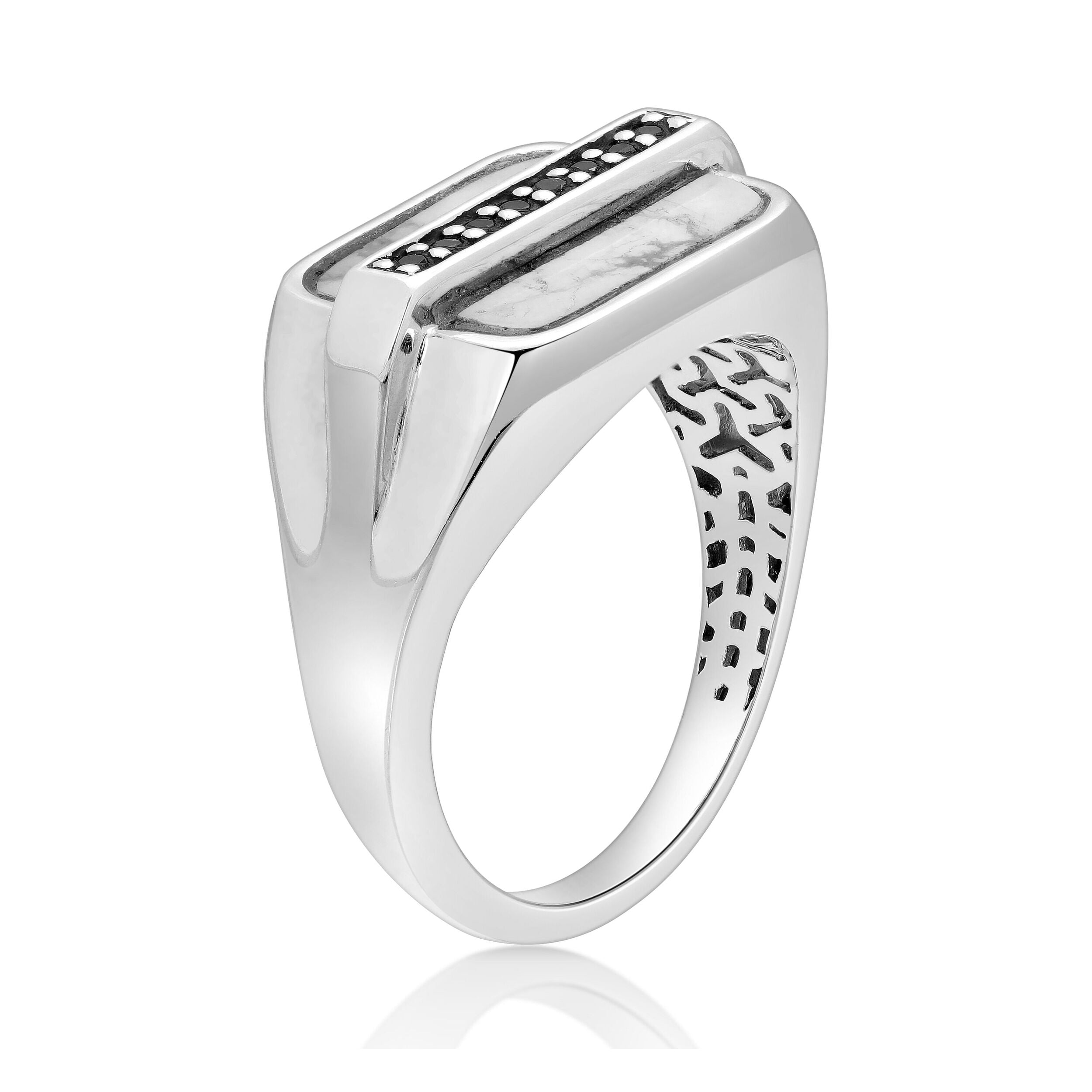 Sterling Silver Black Onyx Ring, Geometric Accents