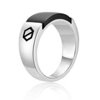 Sterling Silver Black Onyx Ring, Geometric Accents