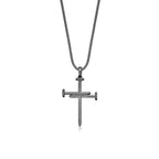 0.75 cttw Black Diamond Nail Cross Pendant in Sterling Silver, 24"
