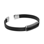 Black Leather Bracelet with Black Agate Bar in Sterling Silver, 8.5"