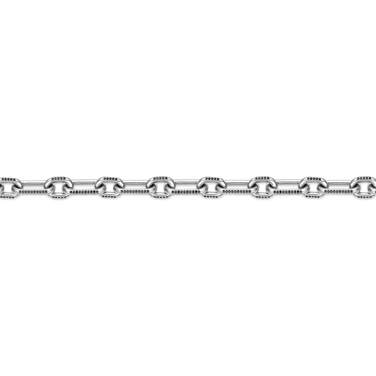 Black Spinel Paperclip Link Bracelet with Caribiner Hook in Sterling Silver, 8.5"