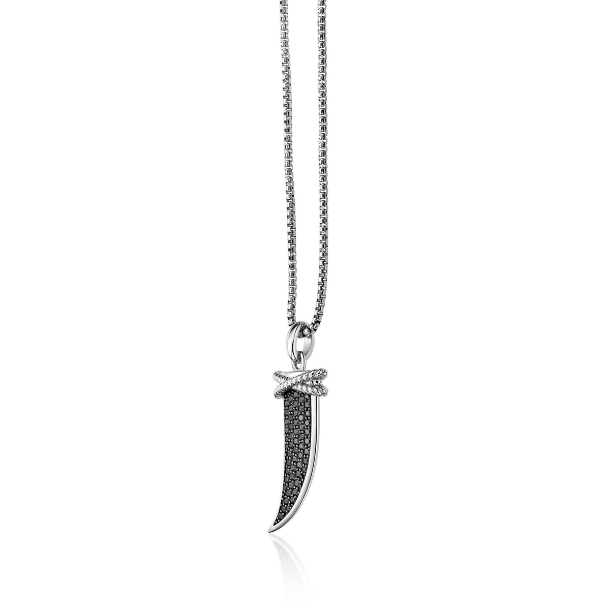 Black Spinel Fang Pendant in Sterling Silver, 24"