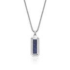 Reversible Lapis Lazuli and Created Sapphire Dog Tag Pendant in Sterling Silver, 24"
